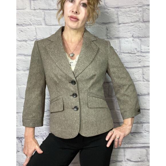 The Limited Vintage Y2K Tweed Wool Blend Old Money Style Neutral Blazer - Picture 2 of 10